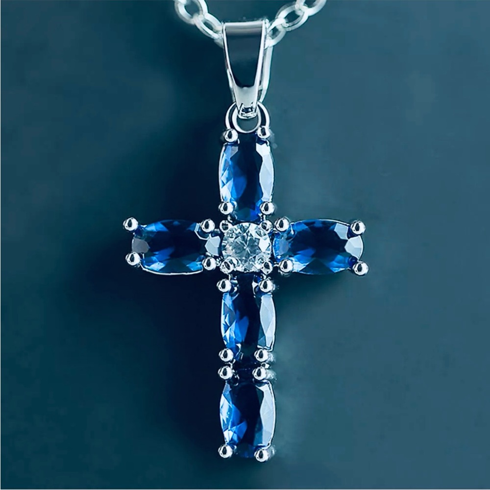 💜 Sapphire Cross Necklace 18” NEW - Picture 2 of 6